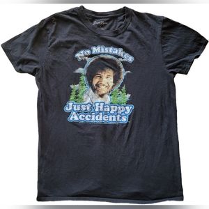 Bob Ross Unisex Black Crew Neck Short Sleeves Graphic T-Shirt- Large - GUC